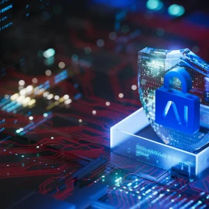 AI cybersecurity concept, supporting data protection, secure infrastructure, threat prevention and digital risk management.