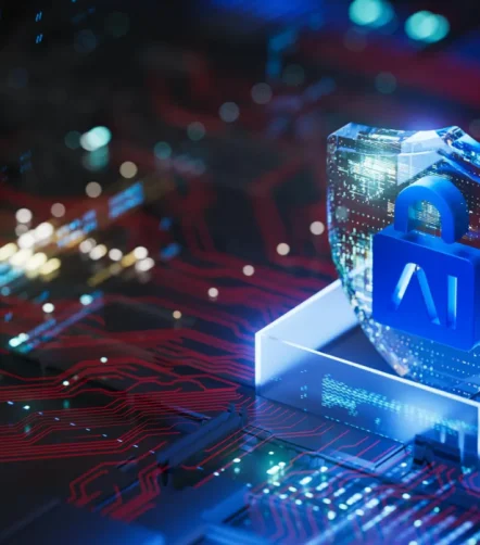 AI cybersecurity concept, supporting data protection, secure infrastructure, threat prevention and digital risk management.