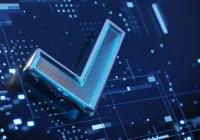 Digital check mark icon – symbol of data verification, cybersecurity validation and system approval 