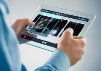 Doctor using digital interface to review radiology scans – innovation in health IT and diagnostics 