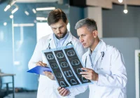 Doctors analyse lung CT scans for diagnosis in modern clinical setting 