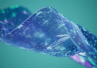 Abstract 3D wave of digital data points symbolising artificial intelligence and big data flow 