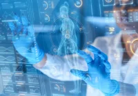 Clinician uses AI-powered medical dashboard for radiology workflow and chest diagnostics. 