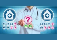 Healthcare staffing decision concept as a doctor selects clinicians for hospital or home care services. 