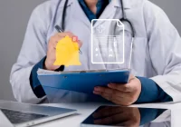 Clinician managing digital patient records with alert notifications, illustrating clinical documentation, workflow management and timely decision support.