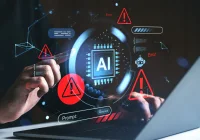AI error warning concept with digital alerts, supporting responsible healthcare AI, risk management and clinical technology governance.
