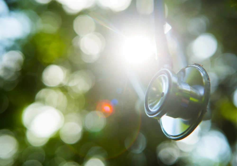 Stethoscope glowing in sunlight – symbol of hope, healing and the future of compassionate healthcare. 