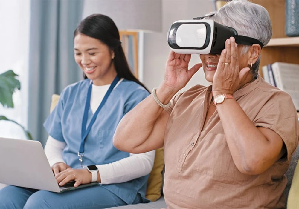 Virtual reality–supported therapy session, illustrating immersive digital tools in patient care and rehabilitation.
