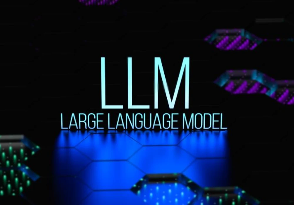 Conceptual illustration of a large language model (LLM), with stylised digital circuitry and data structures, representing AI-driven text processing, machine learning and advanced computational intelligence.