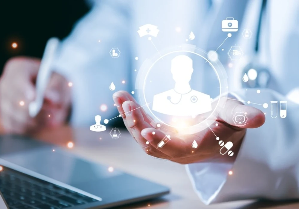 Digital healthcare workforce network concept, supporting staff management, care coordination, recruitment planning and connected clinical teams.