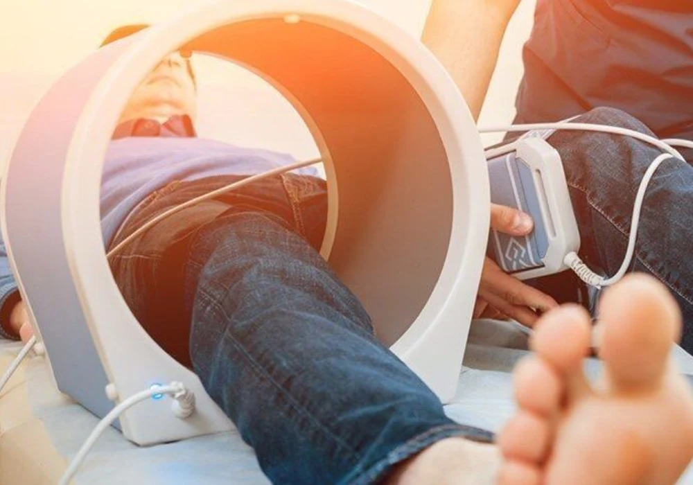 Patient undergoing lower-limb imaging, supporting foot and ankle assessment, musculoskeletal diagnosis and orthopaedic care.