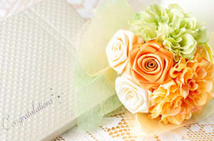 【ギフト電報】リボンローズのブーケにオレンジカラーが新発売！