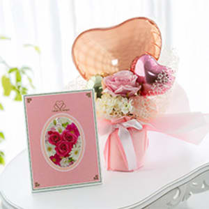 ハート電報バルーンアレンジ アプリコットシャイン