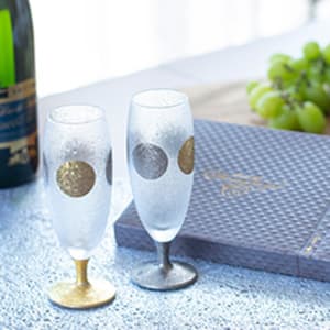 〈The Premium Nippon Taste〉日月ワイングラス＋キラキラHAPPYBOX電報ショコラ