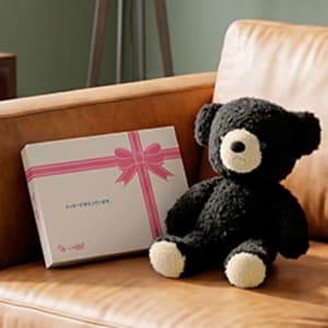 【日本製】クマのフカフカ(M)ブラック＋ドキドキHAPPYBOX電報