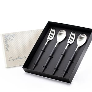 クチポール MIO ブラックシルバー（ディナーフォーク／スプーン）ペアセット＋キラキラHAPPYBOX電報PW