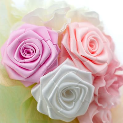 RIBBON LOVERS〉リボンローズブーケ(ピンク)＋キラキラHAPPYBOX電報