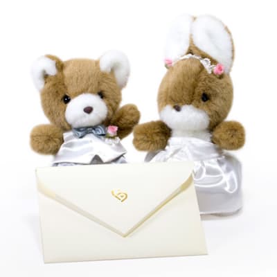 日本製】くまのマックとうさぎのラッキー ウェディングぬいぐるみ電報
