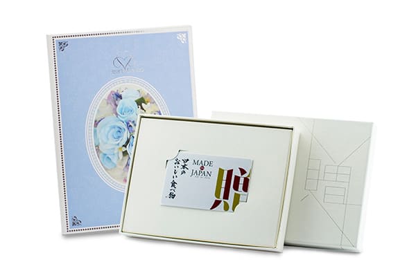 カタログギフトMade in Japan(06) with 日本のおいしい食べ物(橙)＋ハート電報ロイヤルフラワーブルー