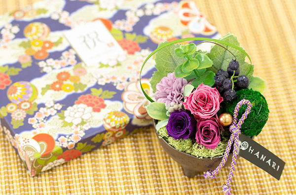 〈HANARI〉花毬 ピンク+和風HAPPYBOX電報 花手鞠 藍