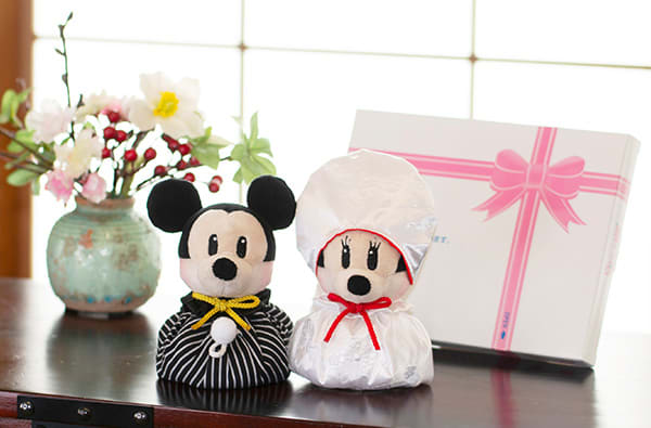 【ディズニー】ミッキーマウス＆ミニーマウス 和装ウェディングマスコット＋ドキドキHAPPYBOX電報
