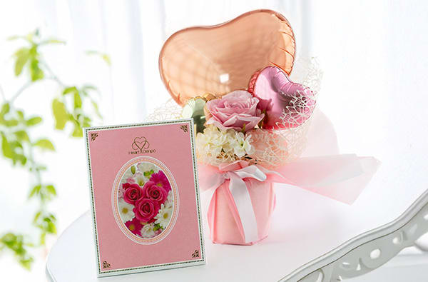 ハート電報バルーンアレンジ アプリコットシャイン