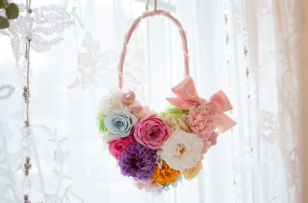 Rosary ハートのフラワーバッグ ＋キラキラHAPPYBOX電報プレシャスホワイト