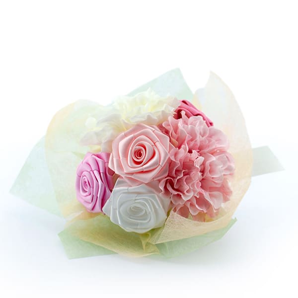 〈RIBBON LOVERS〉リボンローズブーケ(ピンク)＋キラキラHAPPYBOX電報プレシャスホワイト