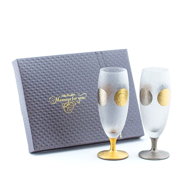 〈The Premium Nippon Taste〉日月ワイングラス＋キラキラHAPPYBOX電報ショコラ