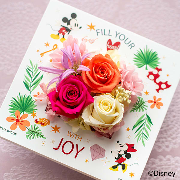 【ディズニー】フラワープレート（ミッキー＆ミニー）＋キラキラHAPPYBOX電報プレシャスホワイト