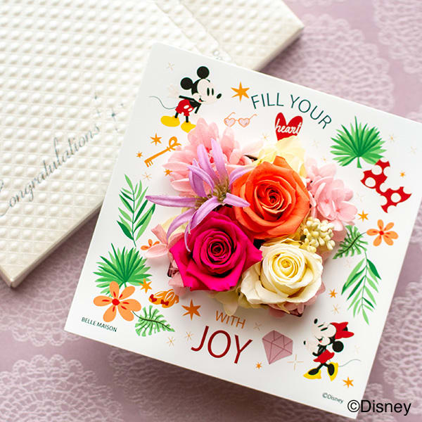 【ディズニー】フラワープレート（ミッキー＆ミニー）＋キラキラHAPPYBOX電報プレシャスホワイト