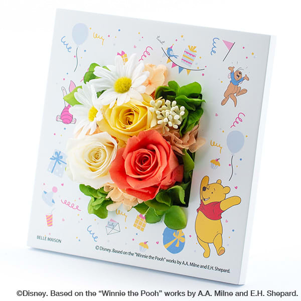 【ディズニー】フラワープレート（くまのプーさん）＋キラキラHAPPYBOX電報プレシャスホワイト