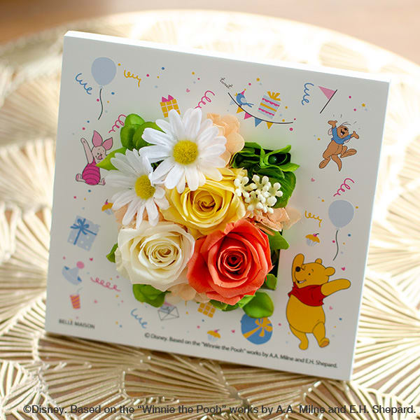 【ディズニー】フラワープレート（くまのプーさん）＋キラキラHAPPYBOX電報プレシャスホワイト