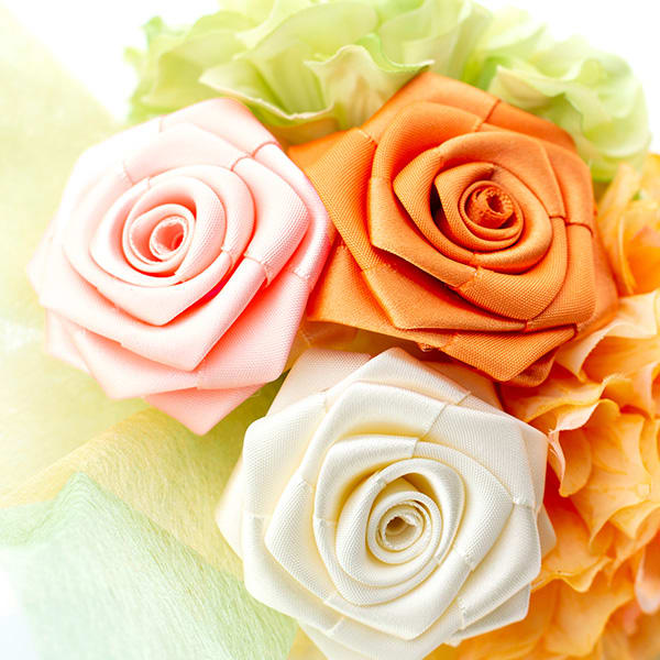 〈RIBBON LOVERS〉リボンローズブーケ(オレンジ)＋キラキラHAPPYBOX電報プレシャスホワイト