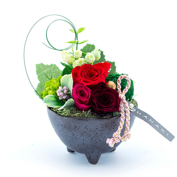 〈HANARI〉花毬 レッド+和風HAPPYBOX電報 花手鞠 茜