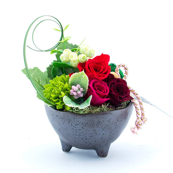 〈HANARI〉花毬 レッド+和風HAPPYBOX電報 花手鞠 茜