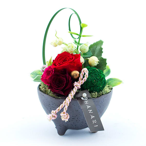 〈HANARI〉花毬 レッド+和風HAPPYBOX電報 花手鞠 茜