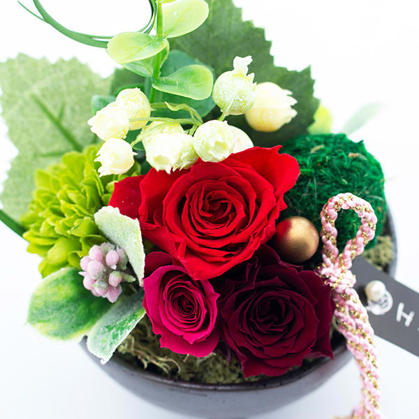 〈HANARI〉花毬 レッド+和風HAPPYBOX電報 花手鞠 茜