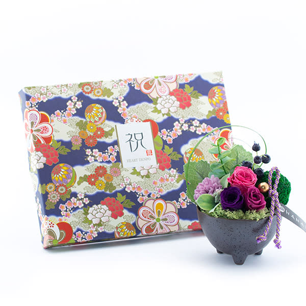 〈HANARI〉花毬 ピンク+和風HAPPYBOX電報 花手鞠 藍