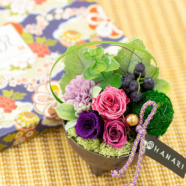 〈HANARI〉花毬 ピンク+和風HAPPYBOX電報 花手鞠 藍