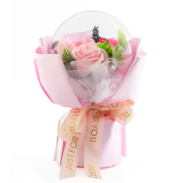 バルーンシャボンフラワー（ピンク）＋キラキラHAPPYBOX電報プレシャスホワイト