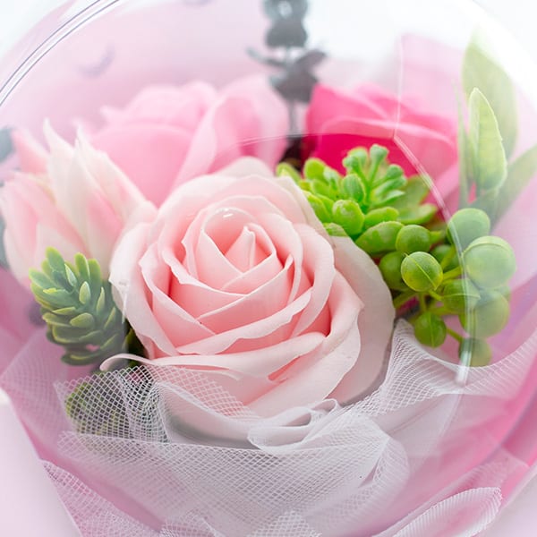 バルーンシャボンフラワー（ピンク）＋キラキラHAPPYBOX電報プレシャスホワイト