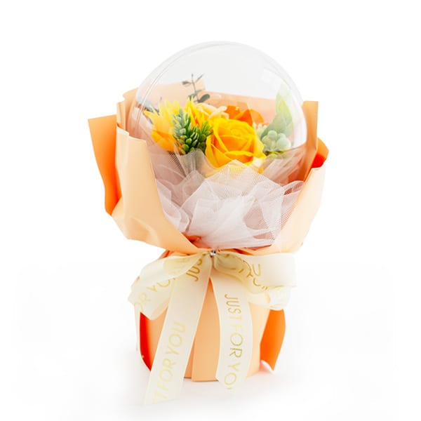 バルーンシャボンフラワー（イエロー）＋キラキラHAPPYBOX電報プレシャスホワイト