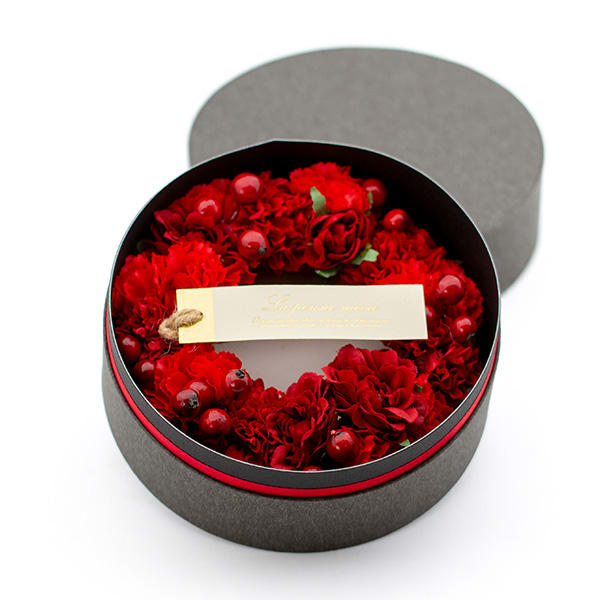 アートフラワー フラワーリースボックス（レッド）＋キラキラHAPPYBOX電報プレシャスホワイト