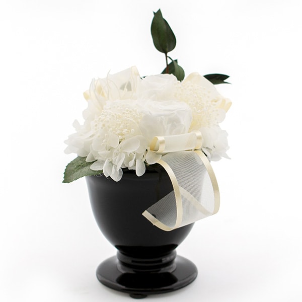 お悔やみ電報 水面（みなも）プリザーブド供花 杯型ポット (S)ホワイト