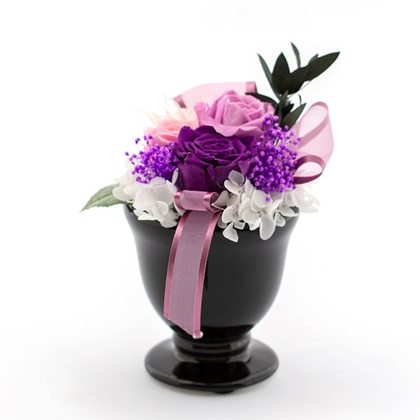 お悔やみ電報 水面（みなも）プリザーブド供花 杯型ポット (S)ライラック