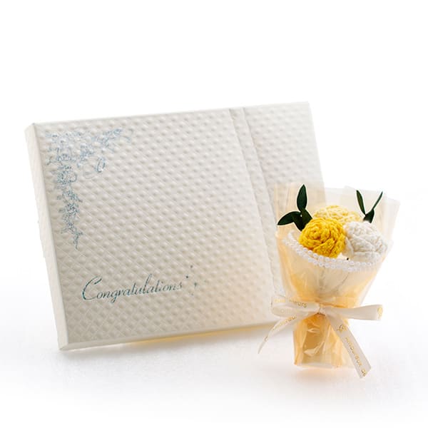 プティ・クロシェット（イエロー）＋キラキラHAPPYBOX電報プレシャスホワイト