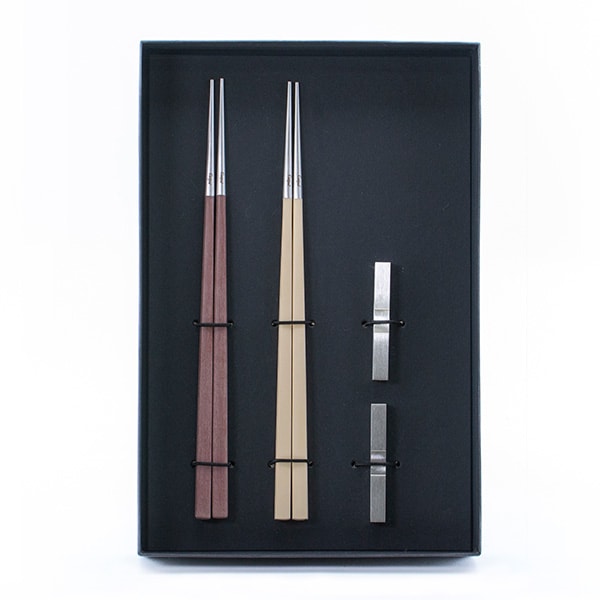 クチポール KUBE ブラウンシルバー／アイボリーシルバーお箸セットペア＋キラキラHAPPYBOX電報プレシャスホワイト