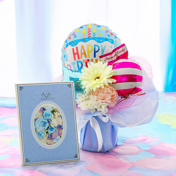 【誕生日】ハート電報バルーンアレンジ ハッピーバースディ！