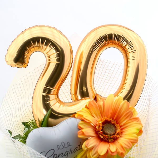 【二十歳のお祝い用】ハート電報バルーンアレンジ ハッピー２０！